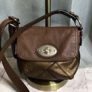 Fossil Brown and Gold Crossbody Bag